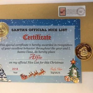 Personalisierte Weihnachten Weihnachtsmann Schöne Liste Zertifikat & Weihnachtswunsch Münze Beide Seite bedruckt Weihnachtself Rentier