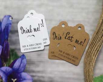 Personalised Drink Me Eat Me Wedding Favour Tags Thank You Christmas special day Tag Birthday Hen Baby Shower Christening Baptism DE93m