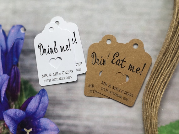 3 sizes available Personalised 'Drink Me' or 'Eat Me' Wedding Favour Tags 