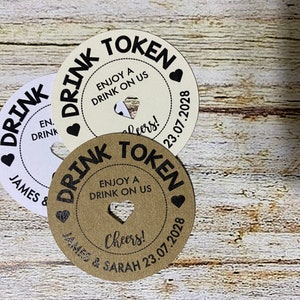 Ficha de bebida redonda personalizada Saludos Etiqueta Alcohol Gracias Etiquetas de favor de boda Boda Nos casamos Gin día especial Despedida de soltera RD71b