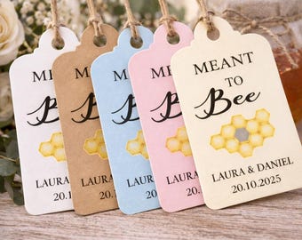 Etiquetas personalizadas "Meant to Bee" para lembrancinhas de casamento, agradecimento, dia especial, presente, aniversário, despedida de solteira, chá de bebê, "Mint to be Honey Tag" (MB202a).