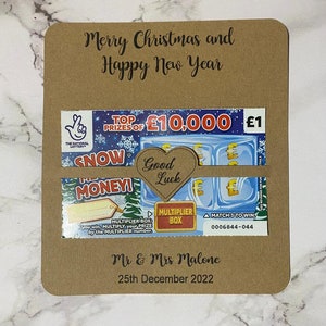 6X Joyeux Noël personnalisé Bonne année Carte à gratter / Détenteurs de billets de loterie Mariage Favor Bonne chance Carte Lucky in Love CL2h