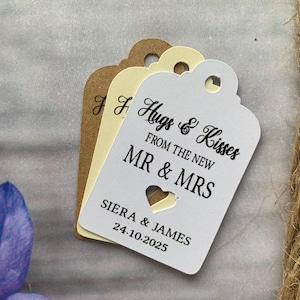 Personalised Hugs & Kisses from the new Mr and Mrs Tag  Wedding Alcohol Favour Tags We tied the knot Gin Thank You special day Hen HK119a