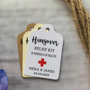 Kit de soulagement de la gueule de bois personnalisé Tag Bridal Baby Shower Étiquettes de faveur de poule Merci Partage de jour spécial Étiquettes de faveur de mariage Anniversaire HO314a