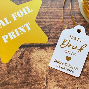 10X Feuille réelle personnalisée Boire un verre sur nous Mariage Faveur Jeton de boisson Merci Or Argent Rose Or Cuivre Rouge Bleu Vert FDU1a