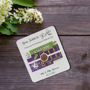 10X Carte à gratter personnalisée Penny / Détenteurs de billets de loterie Mariage Favor Bonne Chance Carte Lucky in Love LTH8b