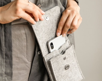Bolso para teléfono, bolso bandolera para teléfono, bolso de hombro para teléfono, bolso de lana merino, bolso para teléfono celular