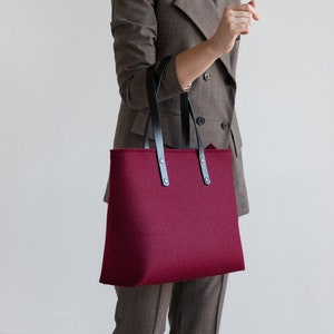 Burgundy Tote bag Marsala Tote Bag with Leather Handles, Handbag, Shoulder bag, Leather Tote, Leather handbag