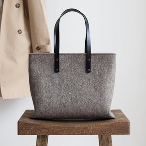 Merino Wool Felt Tote Bag with Leather Handles, Felt Handbag, Felt bag, Shoulder bag, Gift for Her, Leather Tote, Leather handbag image 1