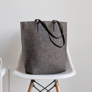 Merino Wool Felt Tote Bag with Leather Handles, Felt Bag, Purse, Gift for Her, Leather Tote