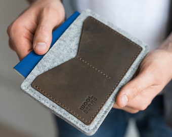 Passport Holder, Felt Passport Case, Passport Wallet with Pockets made of Leather, Travel Gift