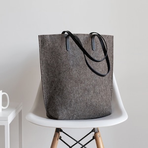 Long Tote Bag with Leather Handles, Handbag, Shoulder bag, Leather Tote, Leather handbag