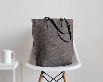 Long Tote Bag with Leather Handles, Handbag, Shoulder bag, Leather Tote, Leather handbag