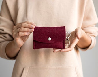Cartera abotonada de fieltro para mujer, monedero para ella, tarjetero, billetes y monedas, regalo para ella, cartera burdeos, regalo para el día de la madre