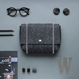Black 100% Merino Wool Felt Crossbody Clutch Bag Woolberry