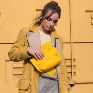 Yellow Fanny Pack Merino Wool Felt Woolberry Purse with a leather Strap. image 1