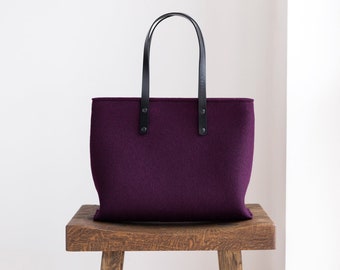 Aubergine Tote Bag with Leather Handles, Handbag, Shoulder bag, Leather Tote, Leather handbag