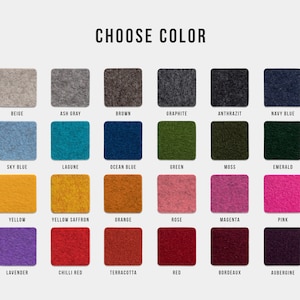 May include: Color chart with 24 fabric swatches in various colors, including beige, ash gray, brown, graphite, anthrazit, navy blue, sky blue, lagune, ocean blue, green, moss, emerald, yellow, yellow saffron, orange, rose, magenta, pink, lavender, chilli red, terracotta, red, bordeaux, and aubergine.
