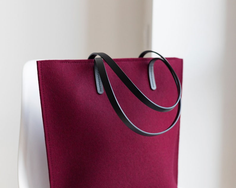 Tote Bag, Felt Bag, Women's Purse, Large Shopper, Merino Wool Felt, Shoulder Bag, Laptop Bag, Woolberry Bag, Marsala Burgundy Red. image 5