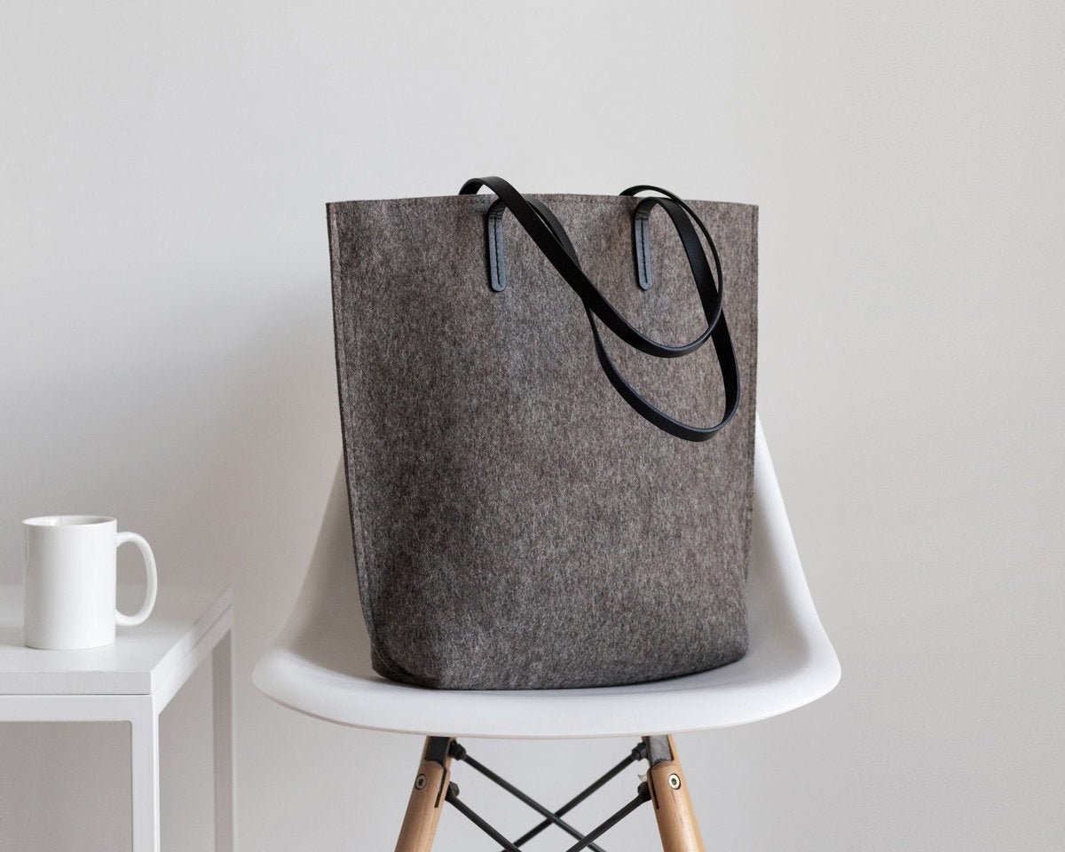 Merino Wool Felt Tote Bag With Leather Handles Felt Bag Purse
