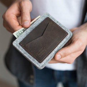 Porta-cartões cinza, porta-cartões, capa de feltro para cartões, carteira fina e minimalista para cartões, presente para ele, presente para ela