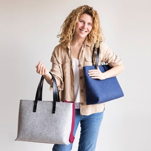 Merino Wool Felt Tote Bag with Leather Handles, Felt Handbag, Felt bag, Shoulder bag, Gift for Her, Leather Tote, Leather handbag image 2