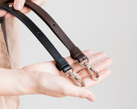 Black Brown Leather Purse Strap, Leather Bag Strap 