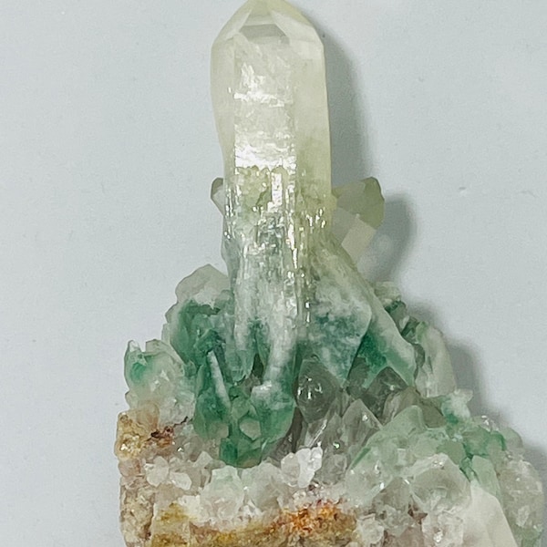 Caledonite in quartz from South Africa extremely rare collectible.