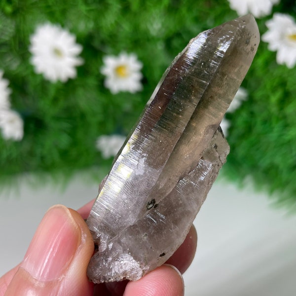 A#033, Smoky quartz point striations Lemurian crystal