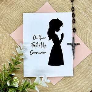 First Holy Communion Greeting Card|Praying Girl Silhouette|First Eucharist|Catholic Greeting Card|Card for First Communicant|Gift for Her