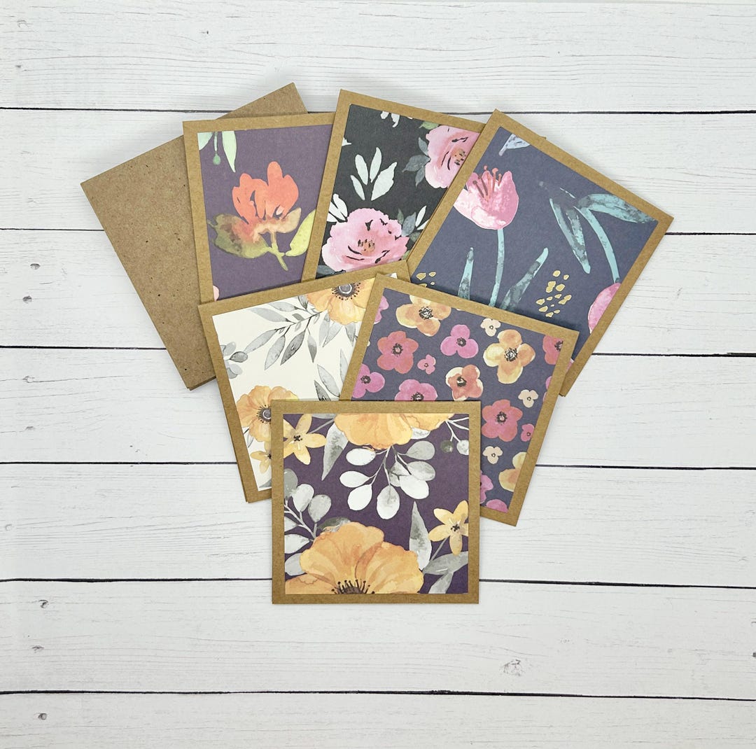 Dark Floral Mini Note Cards: Watercolor Flower Gift Enclosure Set - Etsy