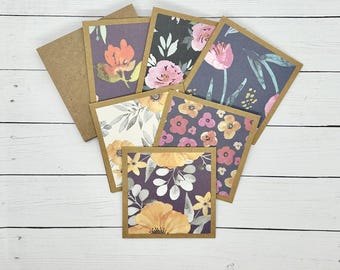 Dark Floral Mini Note Cards: Watercolor Flower Gift Enclosure Set
