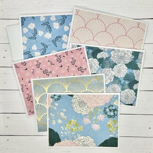 Floral Blank Note Cards|assorted Set of 6|navy + Cream Patterns|blank ...