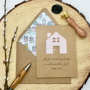Catholic Housewarming Card|Scripture Quote|As for Me & My House|Little Pink House|Christian Housewarming|New Home Gift|New Home