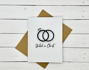 Wedding Rings Greeting Card|You Choose the Phrase|You Got Married|United in Christ|Religious Wedding Card|Wedding Band Image|Bride and Groom