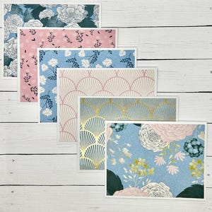 Floral Blank Note Cards|assorted Set of 6|navy + Cream Patterns|blank ...