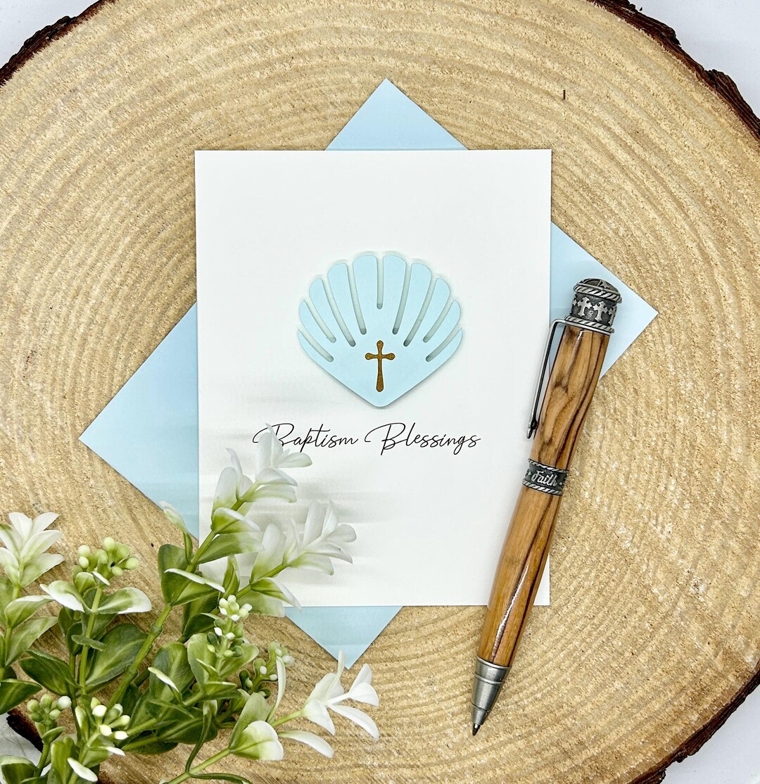 Blue Baptism Blessing Card: Die-cut Shell With Cross Design - Etsy