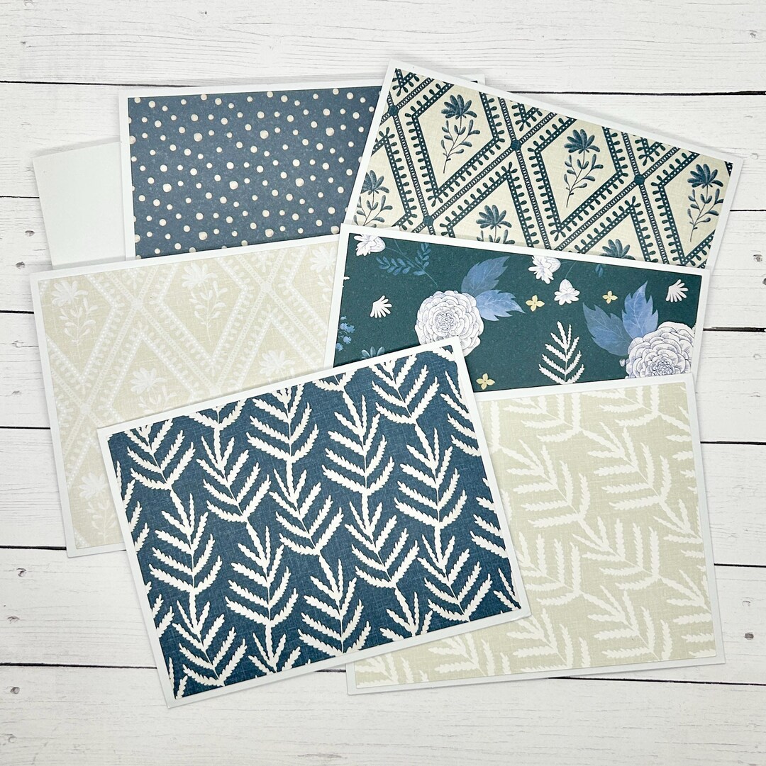 Floral Blank Note Cards|assorted Set of 6|navy + Cream Patterns|blank ...