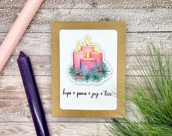 Advent Wreath Greeting Cards: Liturgical Purple & Rose Envelopes, Set of 10