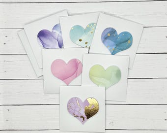 Marbled Heart Mini Cards: Gold Foil Details, Assorted Set of 6