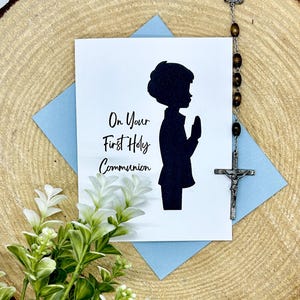 First Holy Communion Greeting Card|Praying Boy Silhouette|First Eucharist|Catholic Greeting Card|Card for First Communicant|Gift for Her