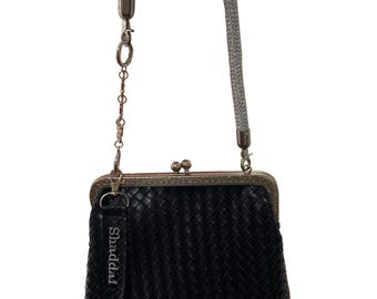 Black/Brown Faux textured leather clasped shoulder bag