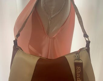 Faux leather handmade tan and brown shoulder bag