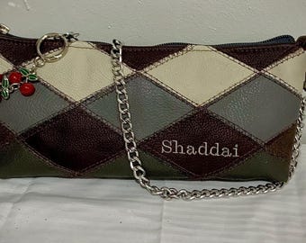 Multicolored leather diamond patchwork shoulder bag