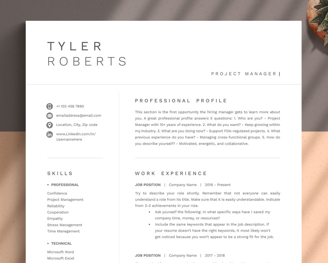 Clean Resume Template for Microsoft Word and Pages CV - Etsy