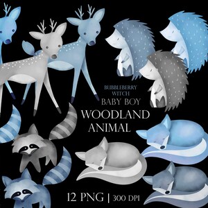 Blaue Wald Tier Clipart Set - Baby junge Tier Png - süße Kind Zimmer Tier digitaler Download - blauer Fuchs - blauer Hirsch, kommerzielle Nutzung