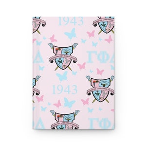 Carnet cartonné Bouclier de la sororité Gamma Phi Delta et papillons Mat