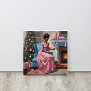 Elegant Black Women Pink and Blue Christmas Canvas