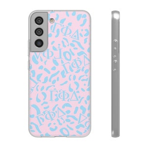 Gamma Phi Delta Sorority Leopard Print Pink and Blue Flexi Cell Phone Cases | iPhone and Samsung