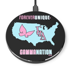 Gamma Phi Delta Sorority Forever Unique in Gamma Nation USA Sisterhood Touch Free Wireless Charger iPhone Samsung (Black)
